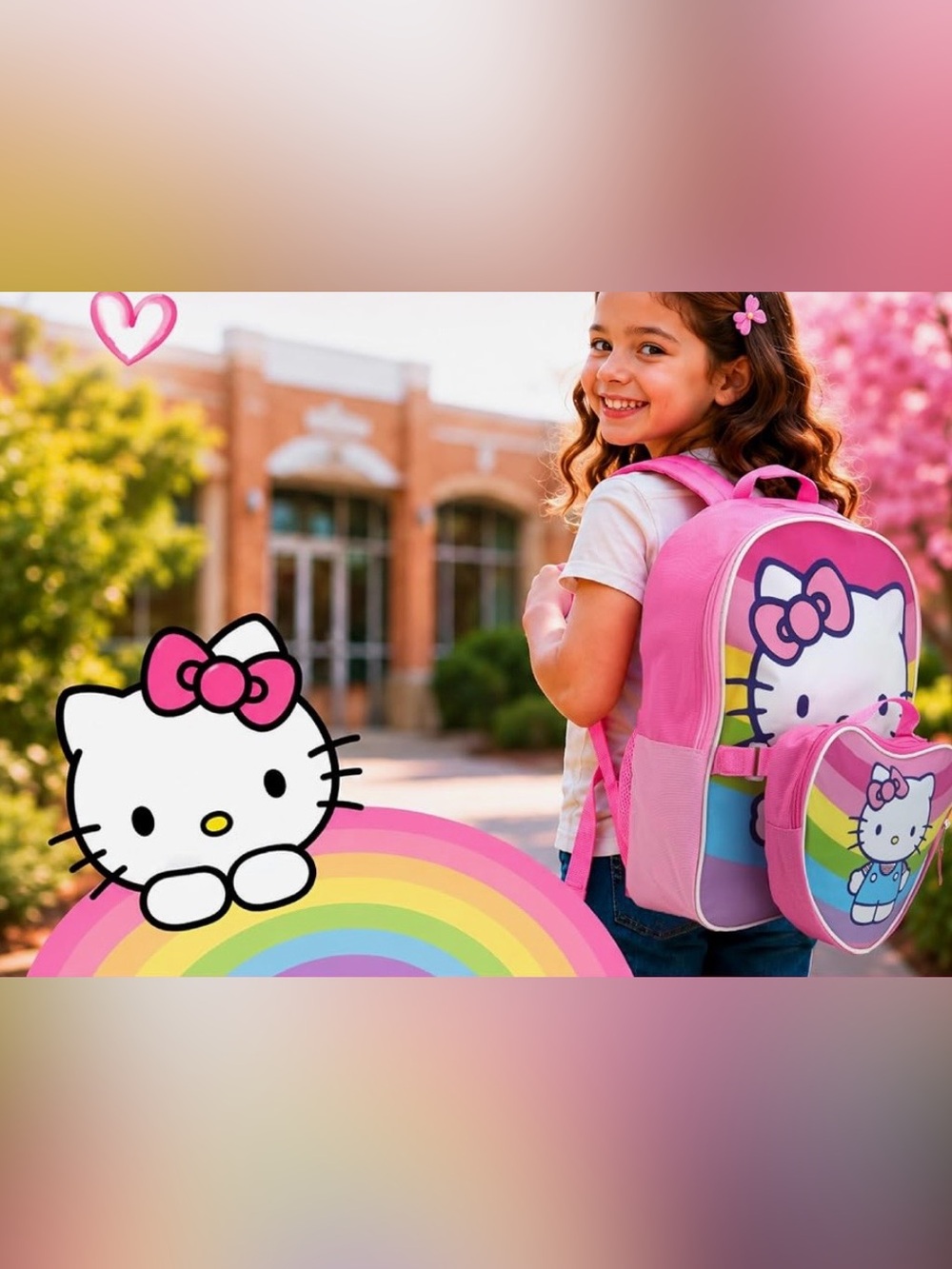 Hello Kitty Pink Rainbow School Backpack